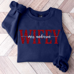 Lofaris Personalized Red Letter Wifey Last Name Sweatshirt