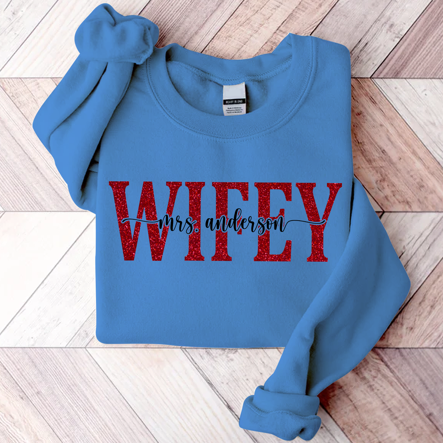 Lofaris Personalized Red Letter Wifey Last Name Sweatshirt
