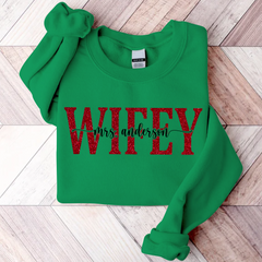 Lofaris Personalized Red Letter Wifey Last Name Sweatshirt