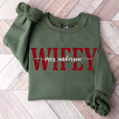 Lofaris Personalized Red Letter Wifey Last Name Sweatshirt