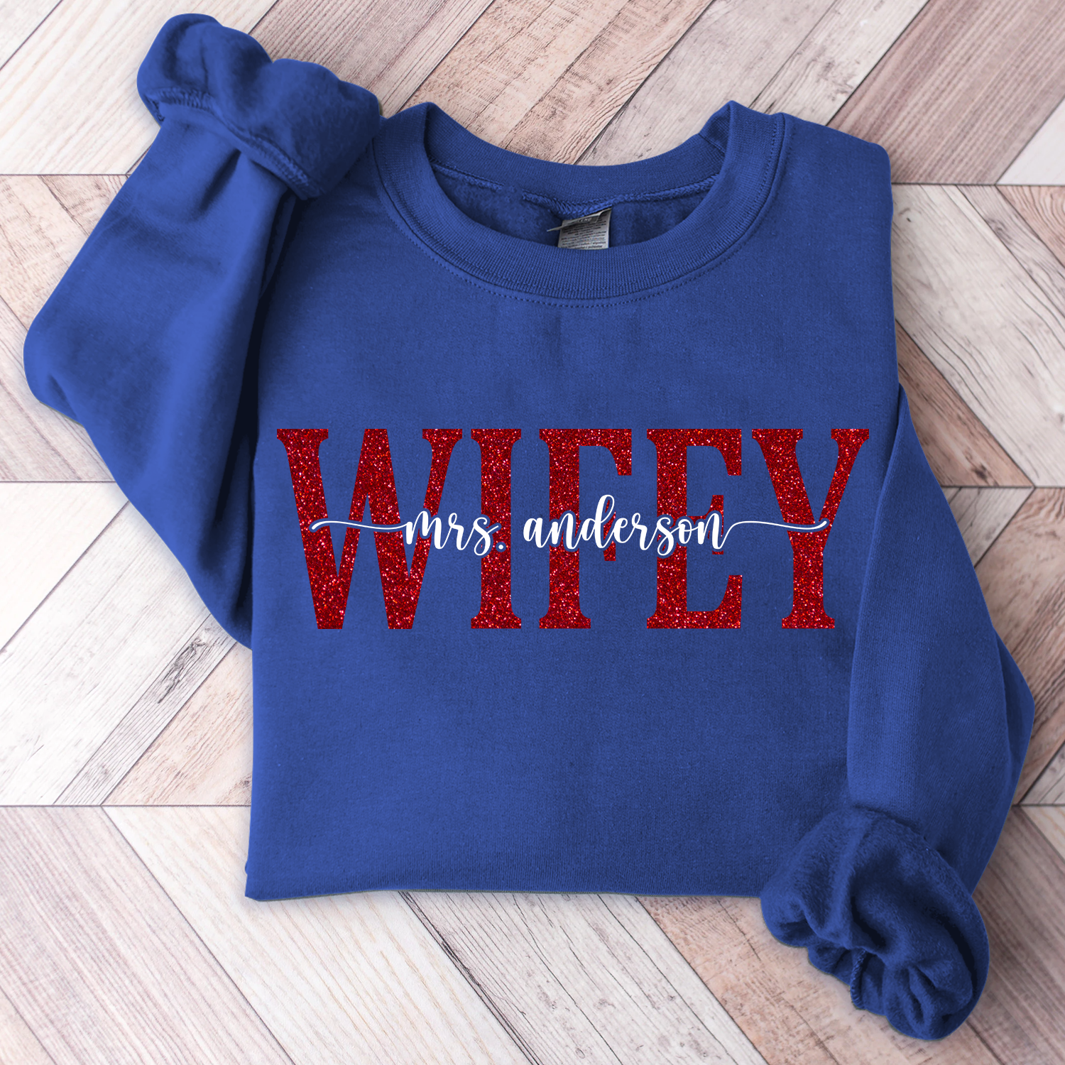 Lofaris Personalized Red Letter Wifey Last Name Sweatshirt