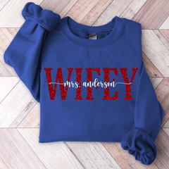 Lofaris Personalized Red Letter Wifey Last Name Sweatshirt