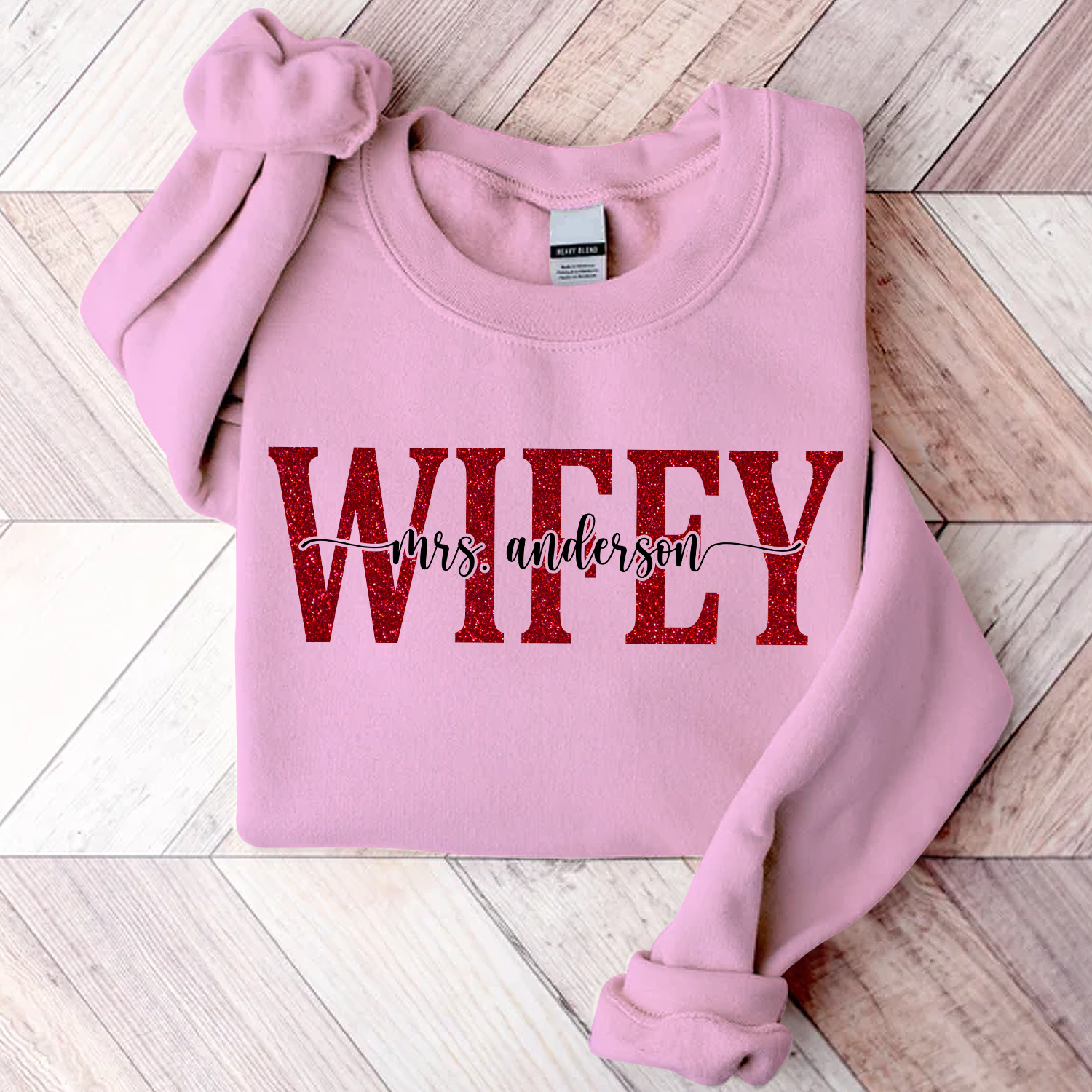 Lofaris Personalized Red Letter Wifey Last Name Sweatshirt
