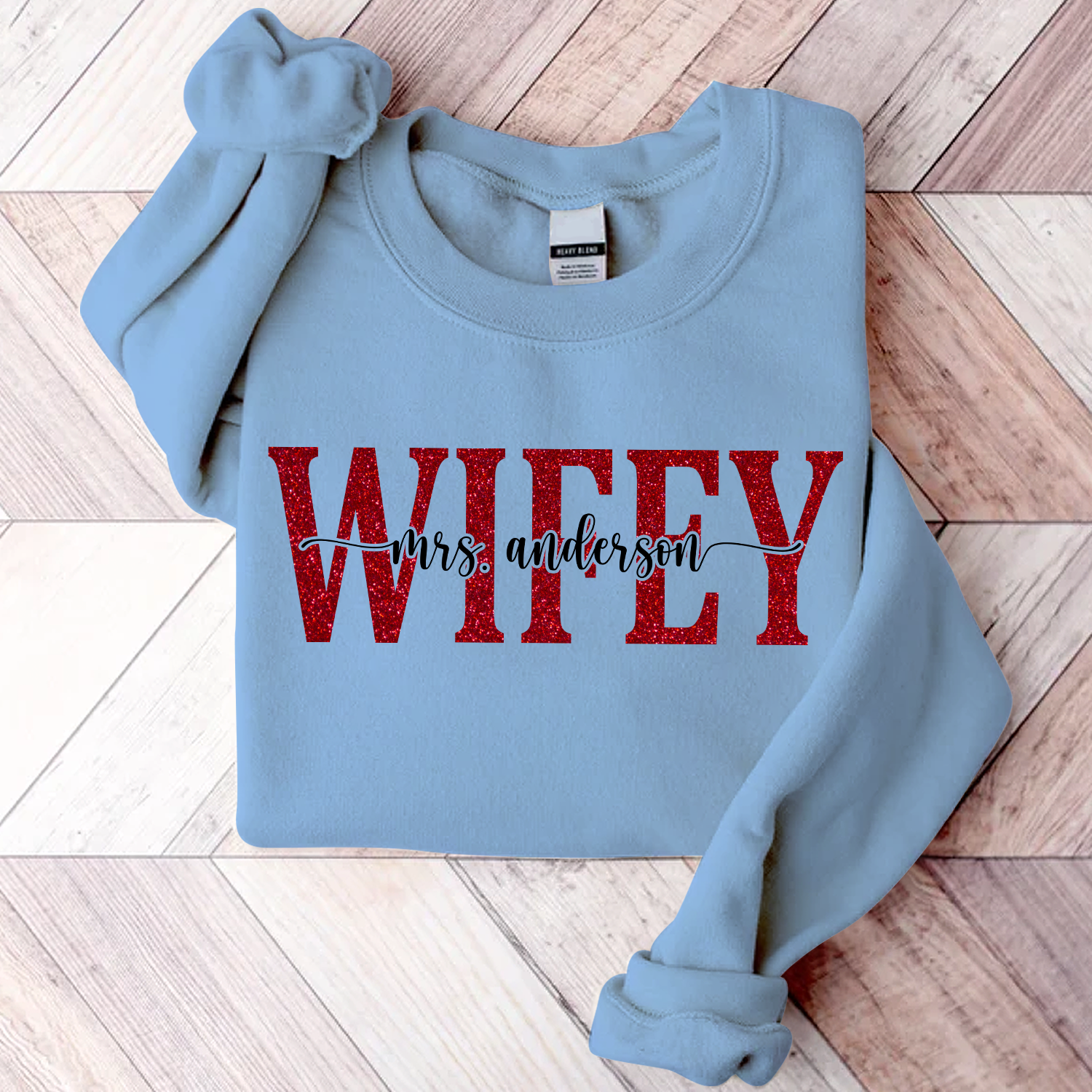 Lofaris Personalized Red Letter Wifey Last Name Sweatshirt