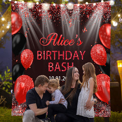 Lofaris Personalized Red Sparkling Black Birthday Backdrop