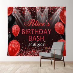 Lofaris Personalized Red Sparkling Black Birthday Backdrop