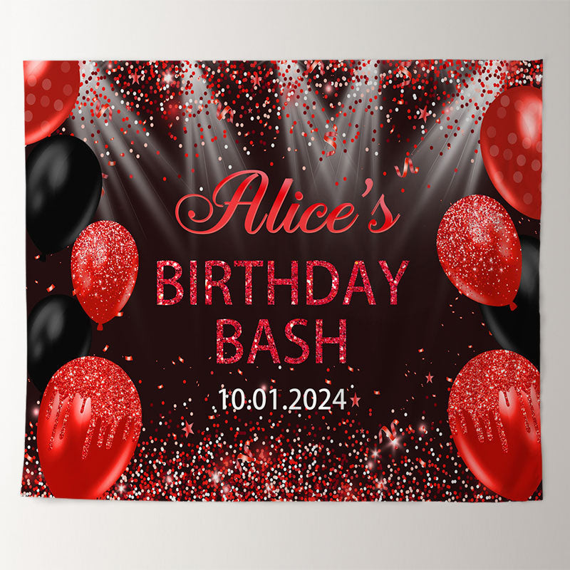Lofaris Personalized Red Sparkling Black Birthday Backdrop
