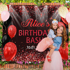 Lofaris Personalized Red Sparkling Black Birthday Backdrop