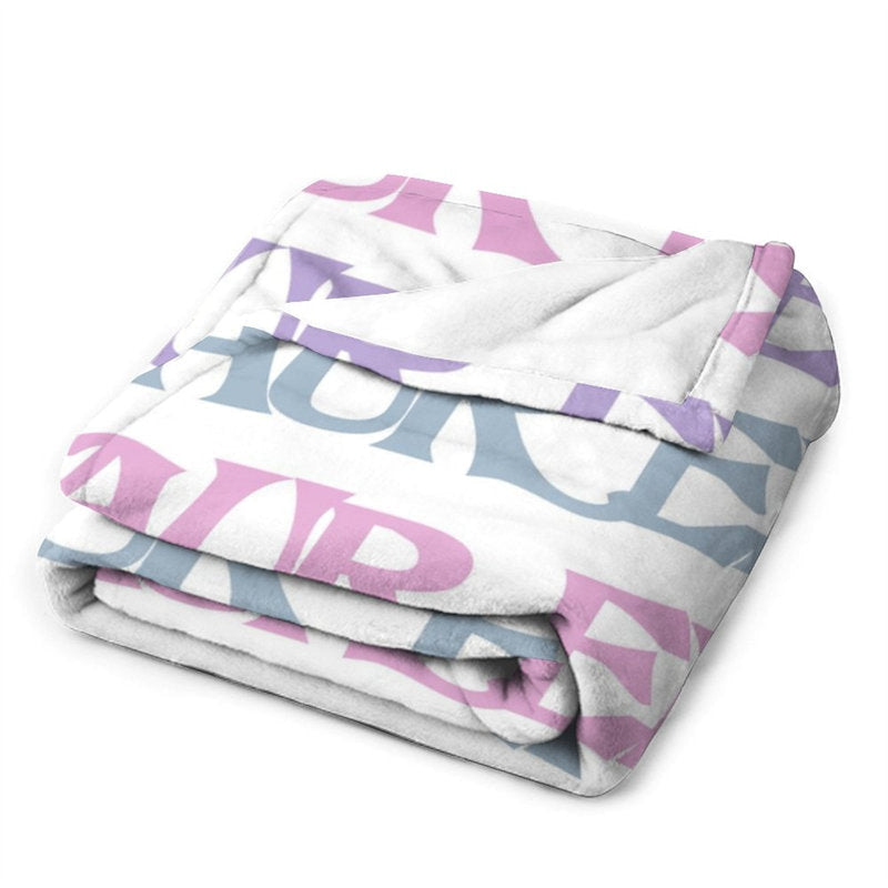 Lofaris Personalized Repeat Name Colorful White Blanket
