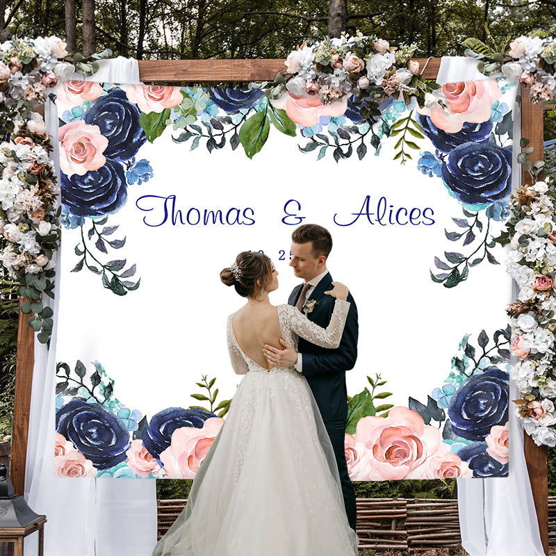 Lofaris Personalized Royal Blue Floral Wedding Backdrop Design