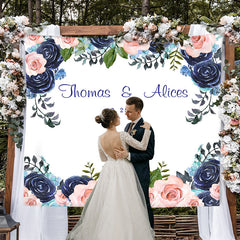 Lofaris Personalized Royal Blue Floral Wedding Backdrop Design