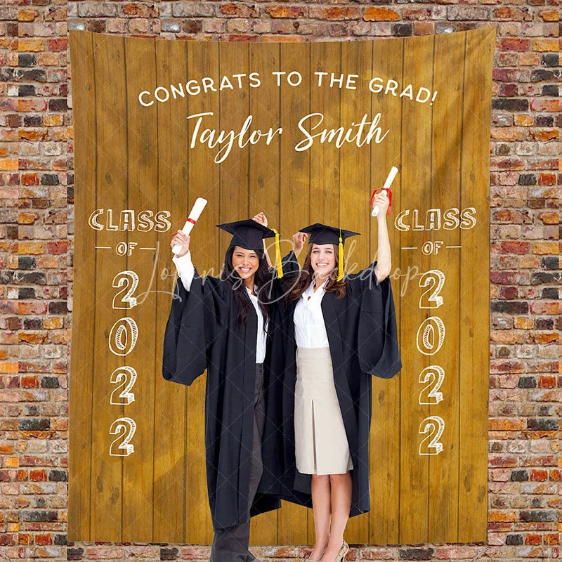 Lofaris Personalized Rustic Wood Fabric Graduation Backdrop