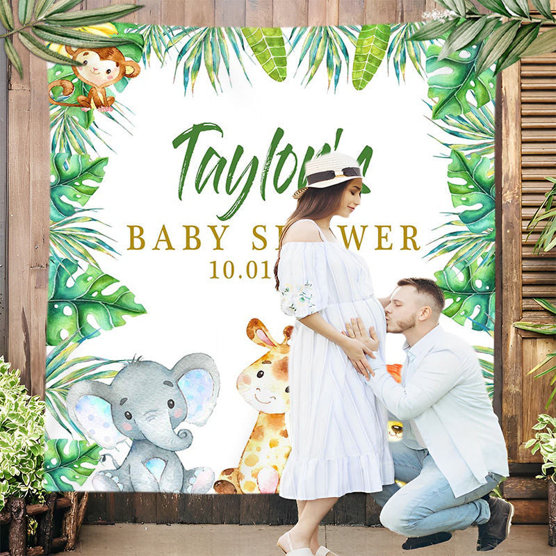 Lofaris Personalized Safari Animal Baby Shower Backdrop Banner