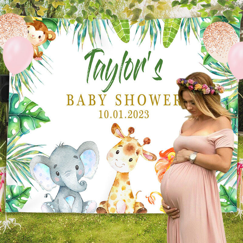Lofaris Personalized Safari Animal Baby Shower Backdrop Banner