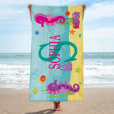 Lofaris Personalized Sea Animals Name Beach Towel For Kids