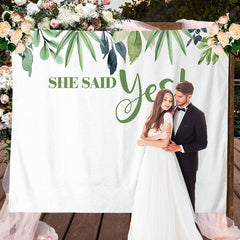 Lofaris Personalized She Said Yes Bohemian Greenery Succulent Backdrop