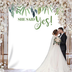 Lofaris Personalized She Said Yes Bohemian Greenery Succulent Backdrop