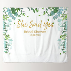 Lofaris Personalized She Said Yes Eucalyptus Leaves Bridal Shower Backdrop