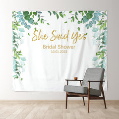 Lofaris Personalized She Said Yes Eucalyptus Leaves Bridal Shower Backdrop