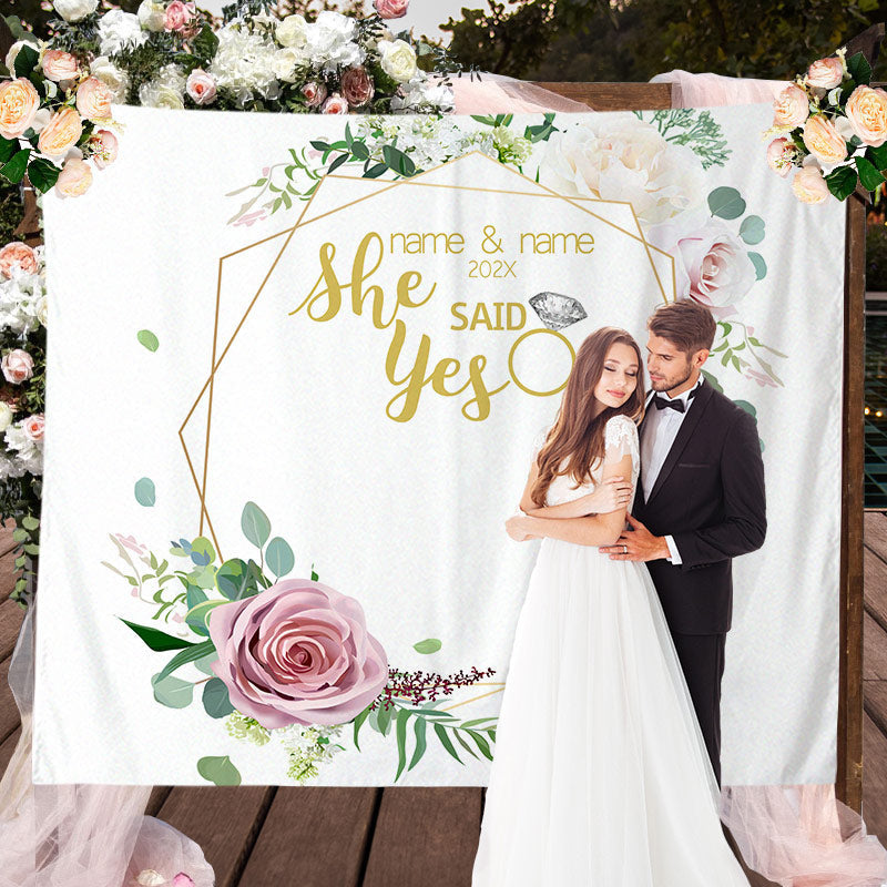 Lofaris Personalized She Said Yes Photo Wedding Backdrop