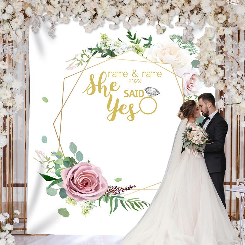 Lofaris Personalized She Said Yes Photo Wedding Backdrop