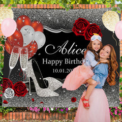 Lofaris Personalized Silver High Heels Balloon Party Backdrop