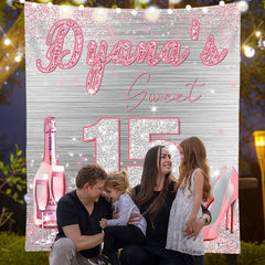 Lofaris Personalized Sliver Pink Sweet 16 Birthday backdrop