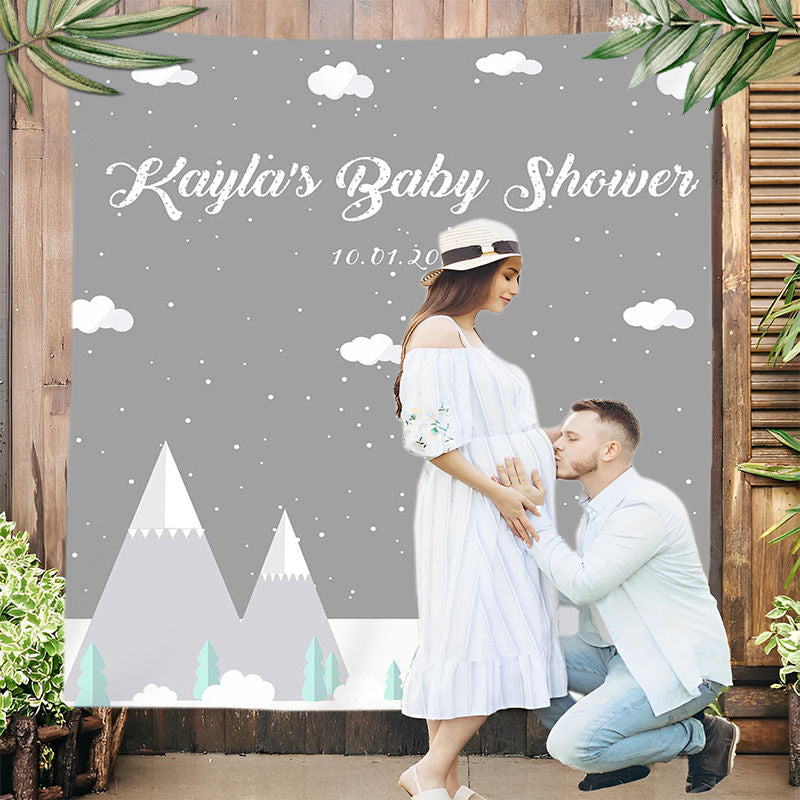 Lofaris Personalized Snow Mountain Baby Shower Backdrop