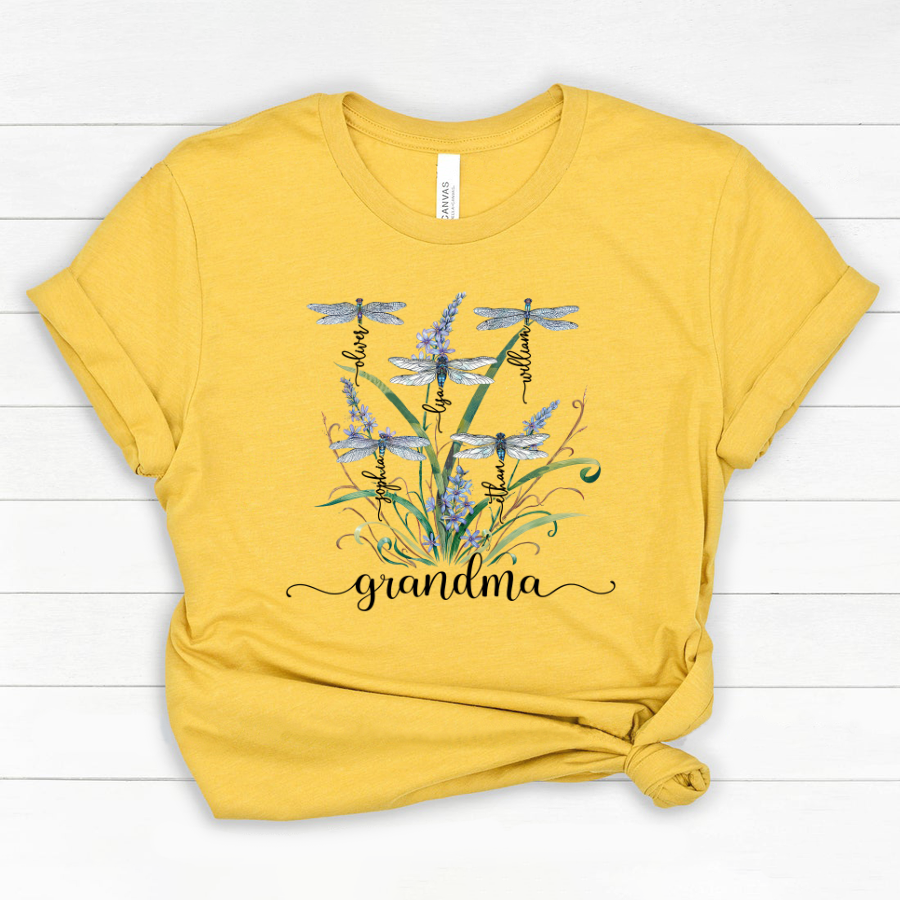 Lofaris Personalized Summer Dragonfly Family Flower T-Shirt