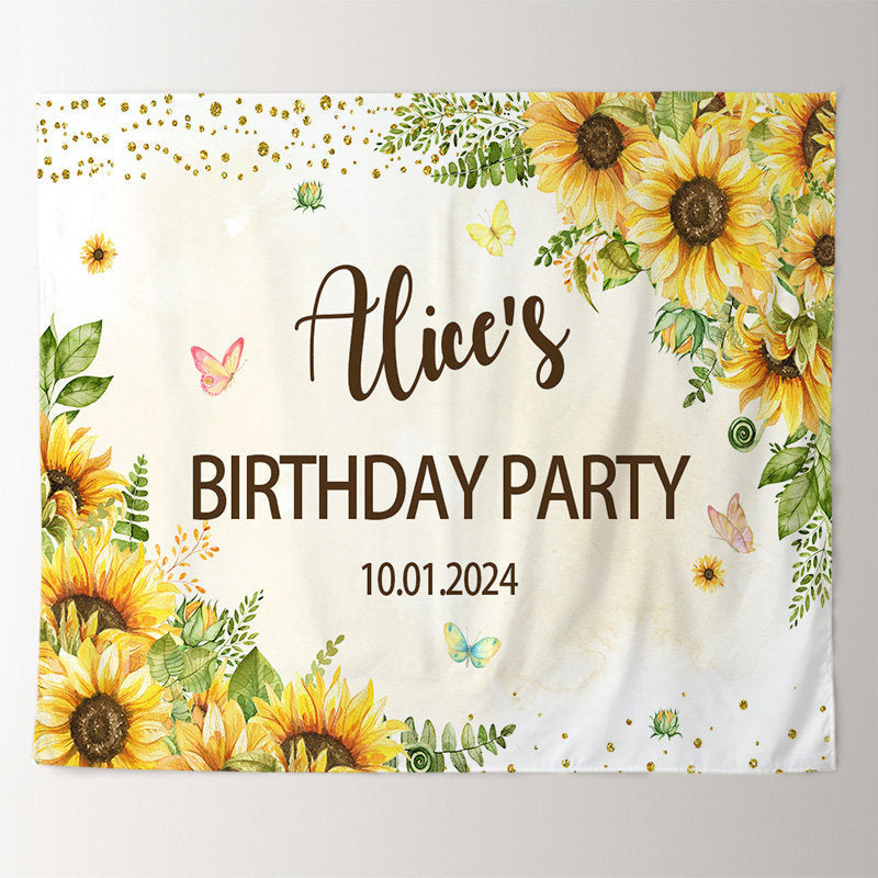 Lofaris Personalized Sunflower Butterfly Birthday Backdrop