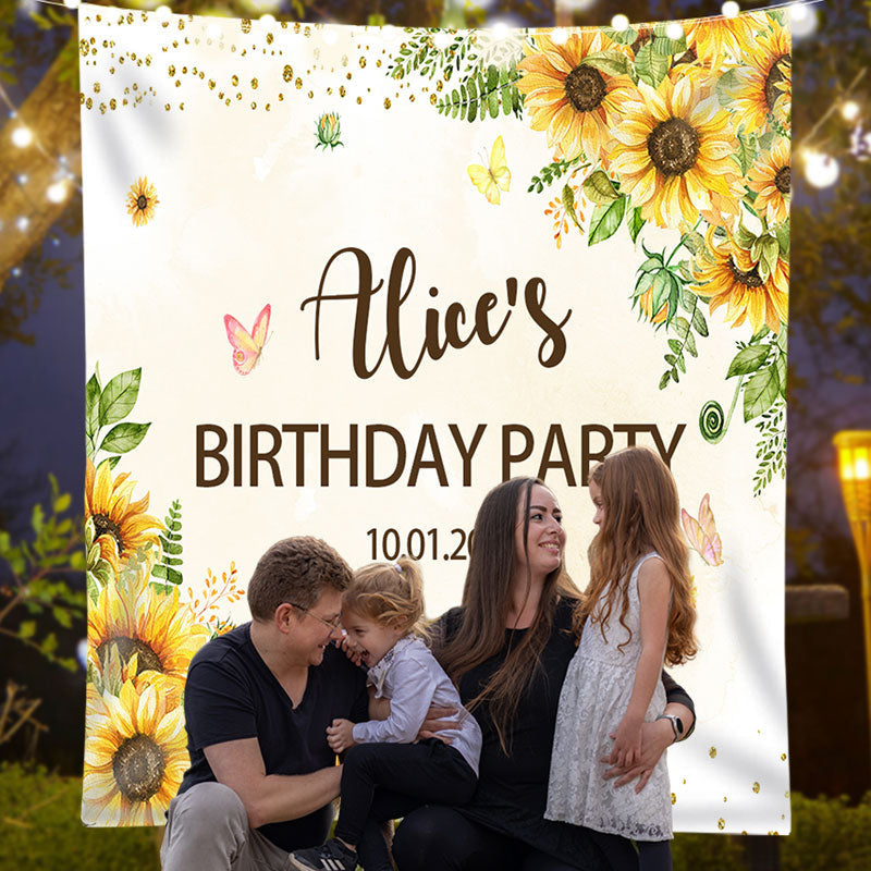 Lofaris Personalized Sunflower Butterfly Birthday Backdrop
