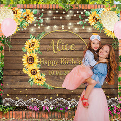 Lofaris Personalized Sunflower Wood Grain Butterfly Backdrops for Party