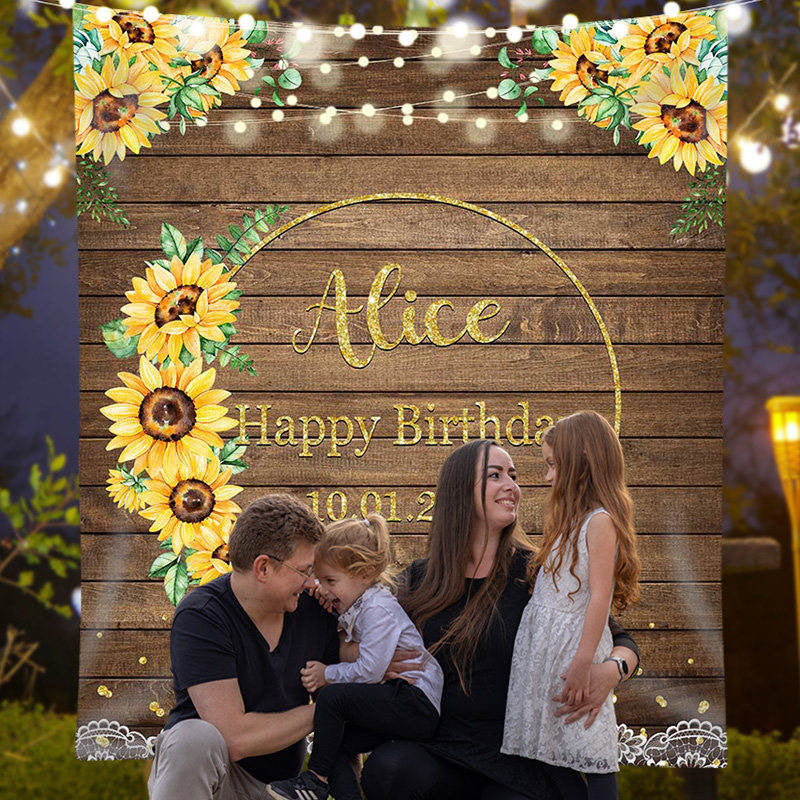 Lofaris Personalized Sunflower Wood Grain Butterfly Backdrops for Party