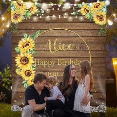 Lofaris Personalized Sunflower Wood Grain Butterfly Backdrops for Party
