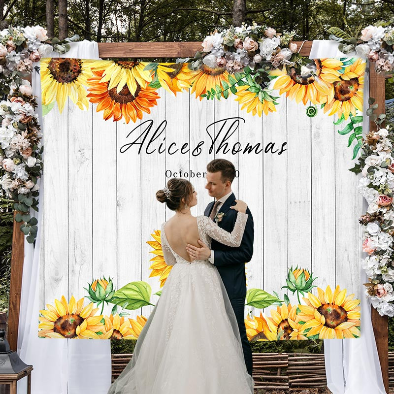 Lofaris Personalized Sunflower Wooden Wedding Decoration Backdrop