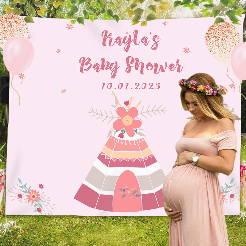 Lofaris Personalized Teepee Sign Baby Shower Backdrop Banner