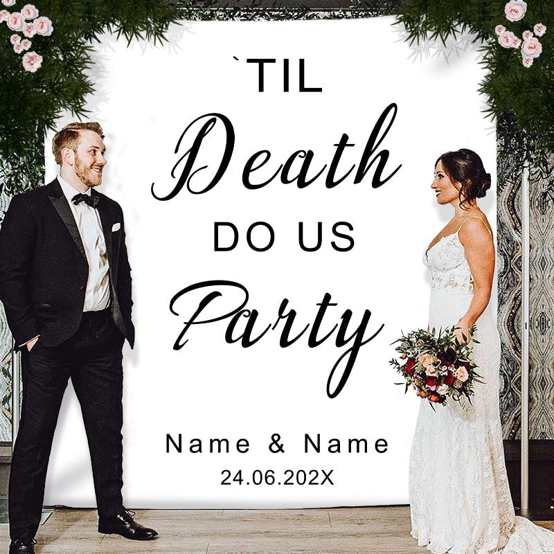Lofaris Personalized Till Death To Us Party White Wedding Backdrop
