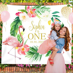 Lofaris Personalized Tropical Flamingo Birthday Party Backdrop