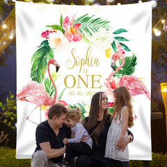 Lofaris Personalized Tropical Flamingo Birthday Party Backdrop