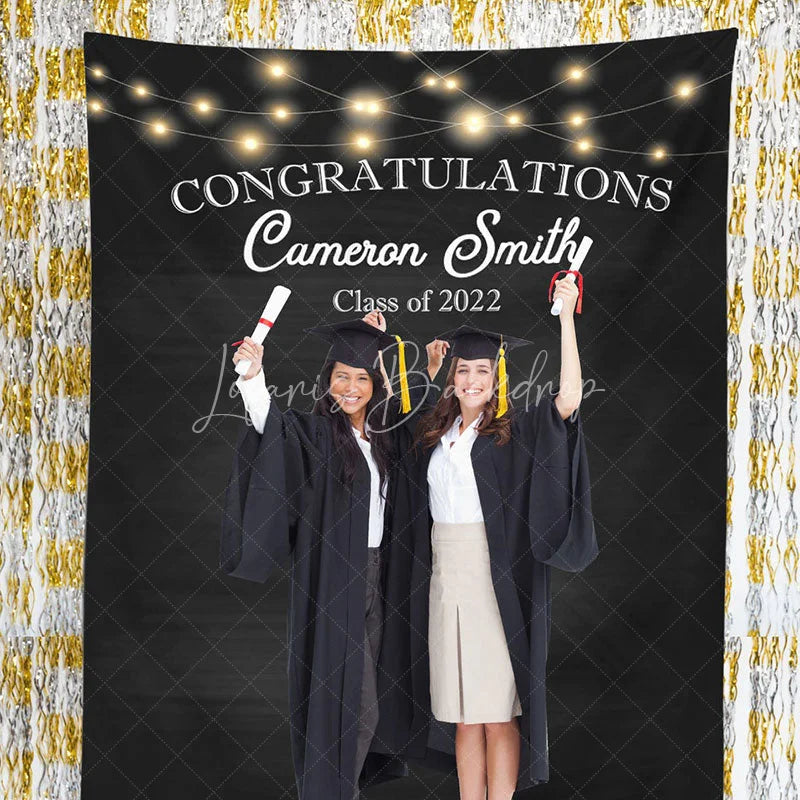 Lofaris Personalized Twinkle Lights Graduation Backdrop Decor