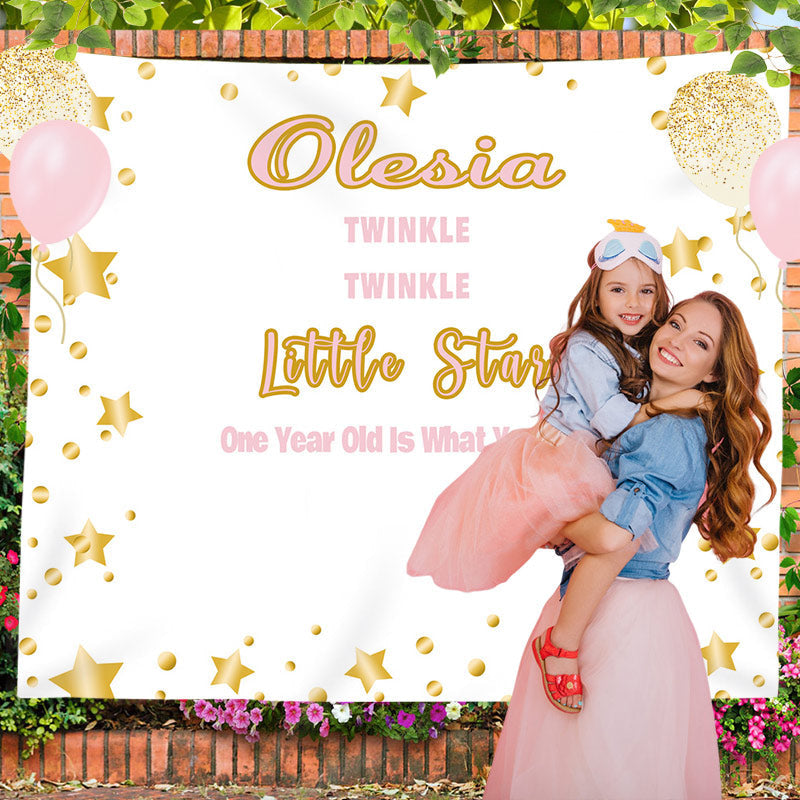 Lofaris Personalized Twinkle Little Star Birthday Backdrop Banner