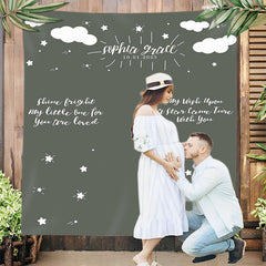 Lofaris Personalized Twinkle White Clouds Baby Shower Backdrop