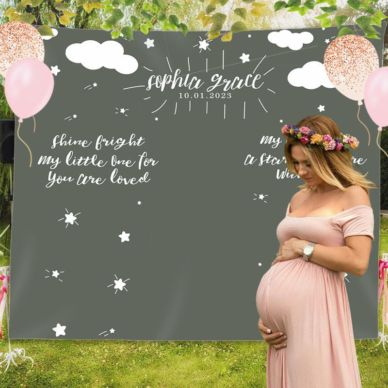 Lofaris Personalized Twinkle White Clouds Baby Shower Backdrop
