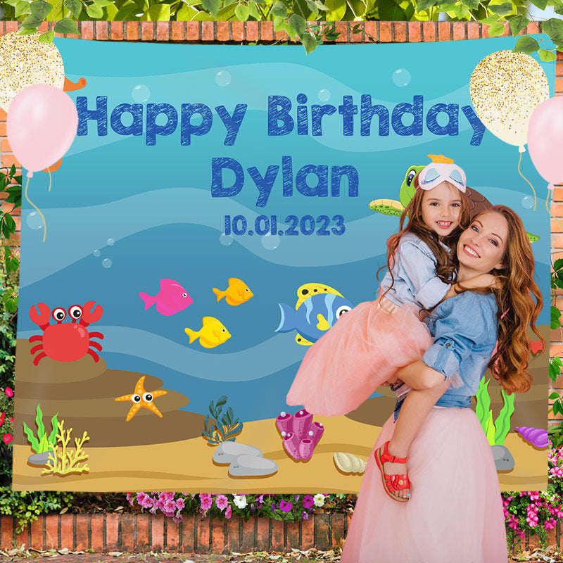 Lofaris Personalized Under The Sea Birthday Backdrop Decor