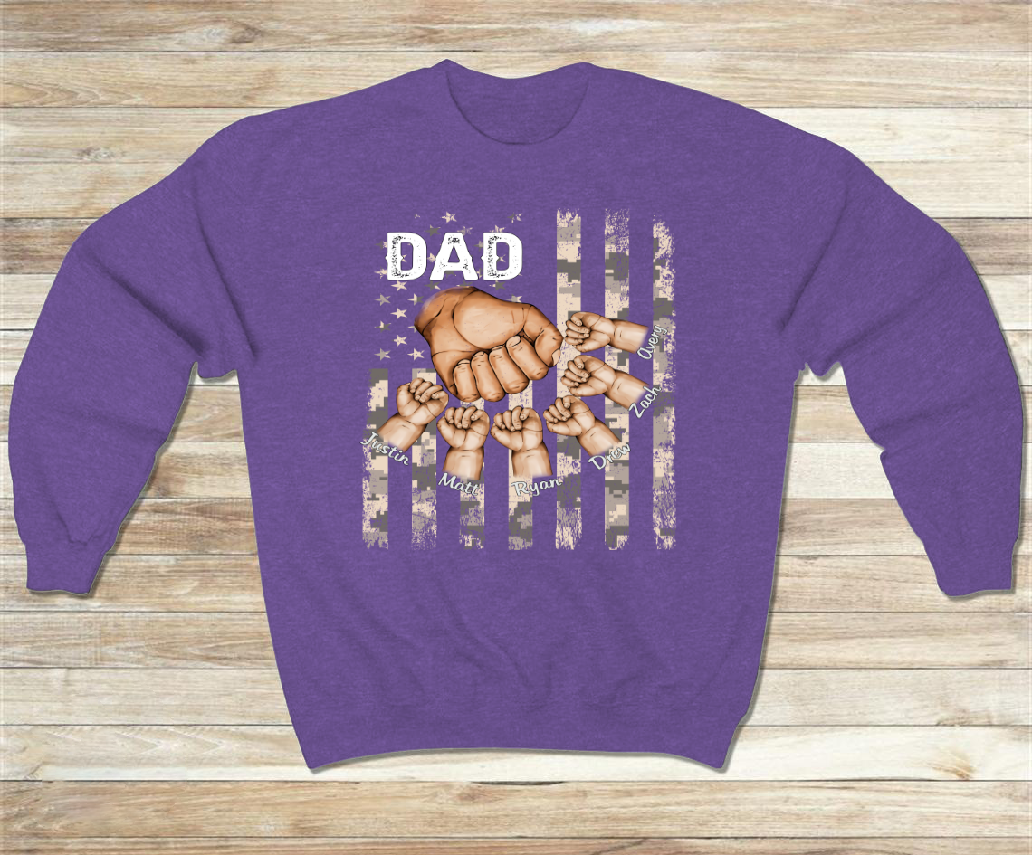 Lofaris Personalized USA Dad Grandkids Hands Flag Sweatshirt