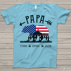 Lofaris Personalized USA Flag Papa Bear Fathers Day T - Shirt