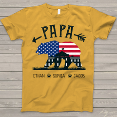 Lofaris Personalized USA Flag Papa Bear Fathers Day T - Shirt