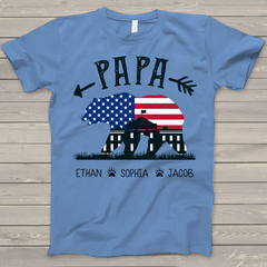 Lofaris Personalized USA Flag Papa Bear Fathers Day T - Shirt