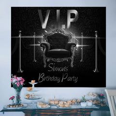 Lofaris Personalized Vip Royal Sofa Black Birthday Backdrop