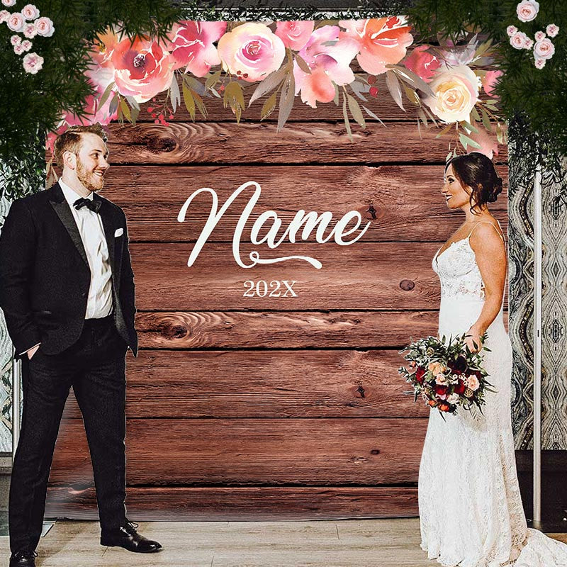 Lofaris Personalized Watercolor Floral Wood Wedding Backdrop